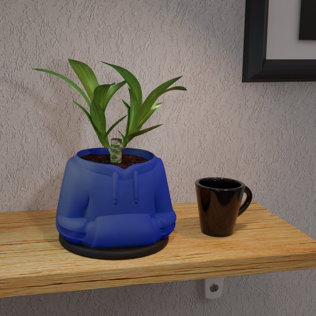 Flora Fashion – Blumentopf im Hoodie-Stil mit Unterteller