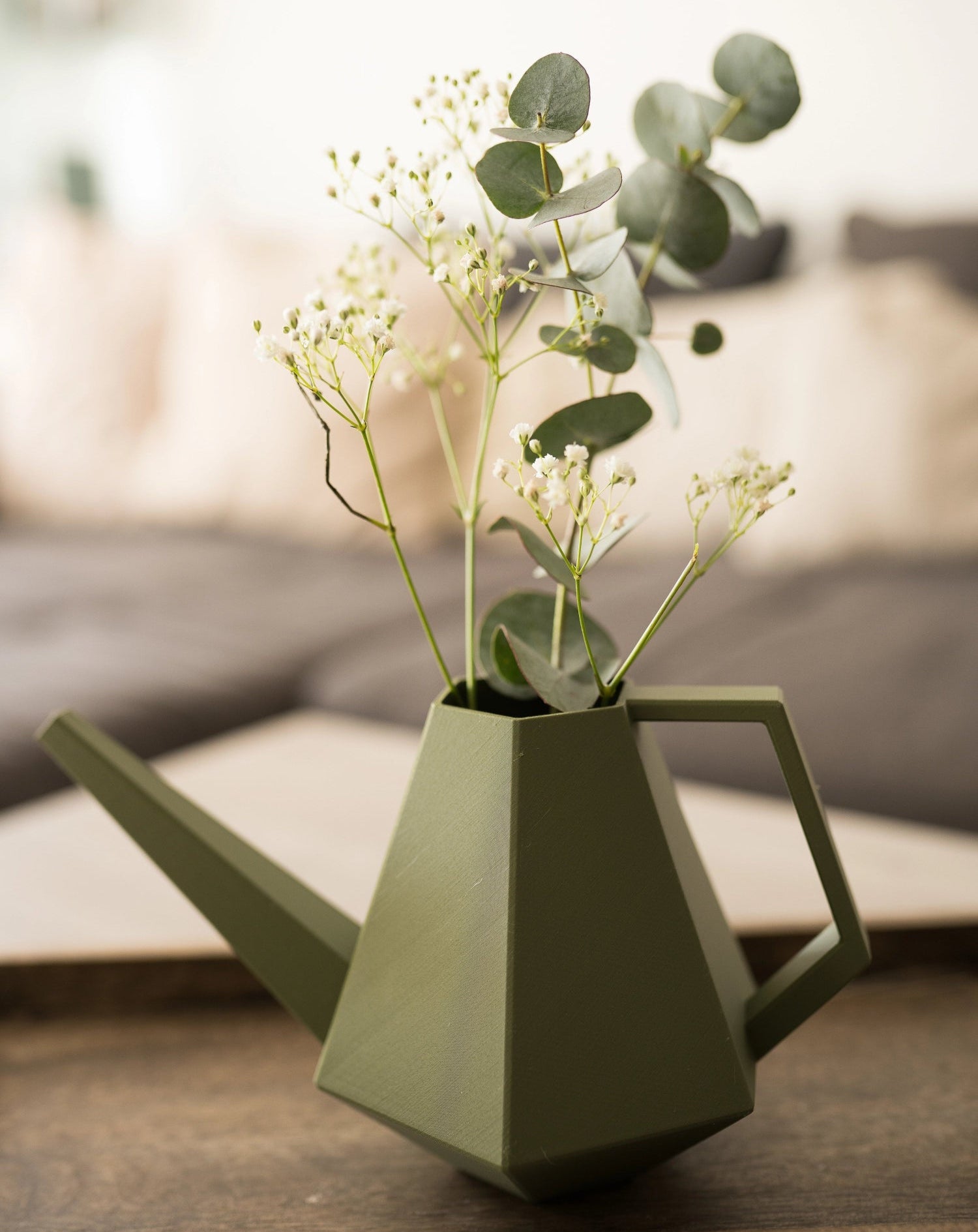 Watering Can with Flowers olive